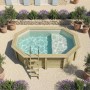 ALTANKA Holzpool Nemo 4,3x3 Höhe 1,18 m SANDFARBEN mit Liegefläche mit am Beton Verschraubten Stützen BAS7302OSPL3+PLA302_3
