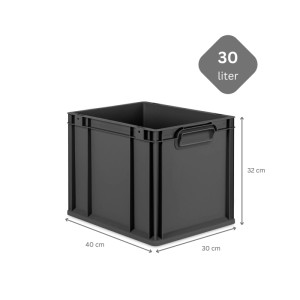Schwarze PROREGAL Eurobox 30L mit Deckel, 30x40x32cm, als Aufbewahrungsbox für Lager & Transport.