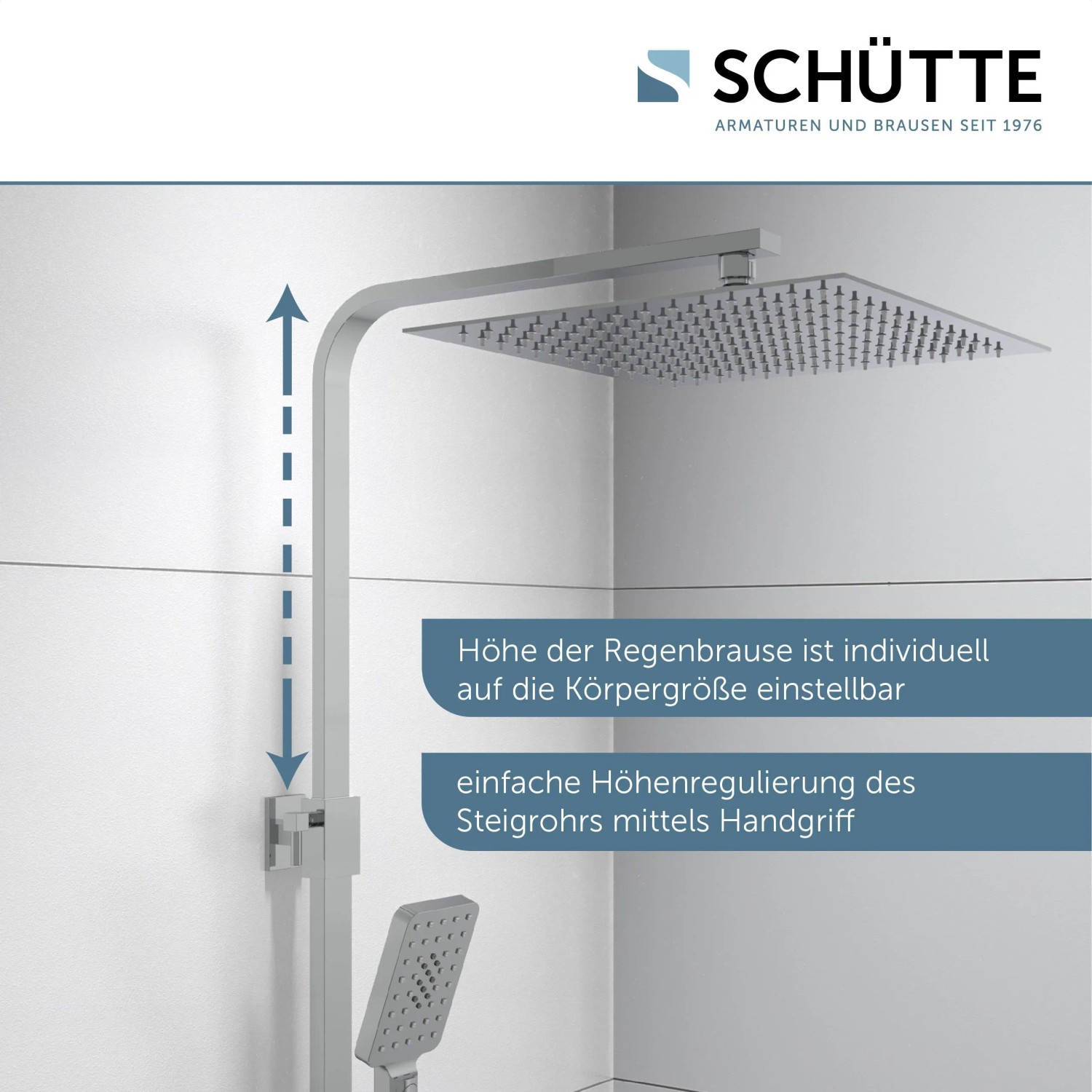 Schütte Ocean Brauseset mit Kopf- und Handbrause, Thermostat und Ablage in Chrom-Weiß.