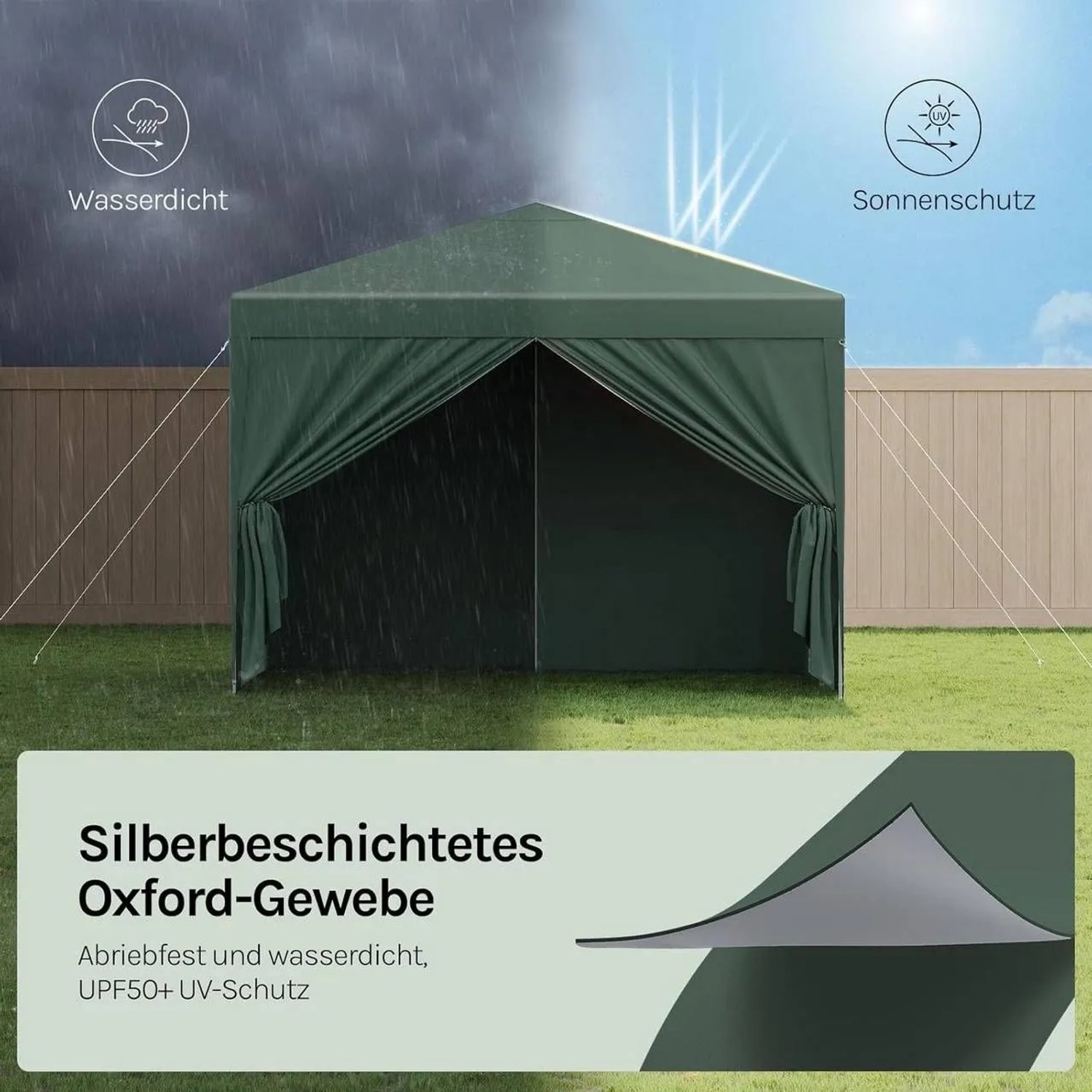 Grüner WOLTU Pop-Up Pavillon 3x3m: Wasserdichtes Pagodenzelt für Garten, Camping & Feste.
