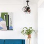 Brauner FARO Deckenventilator Keiki mit dunklen Holzflügeln und Gitter, inklusive Wandschalter.