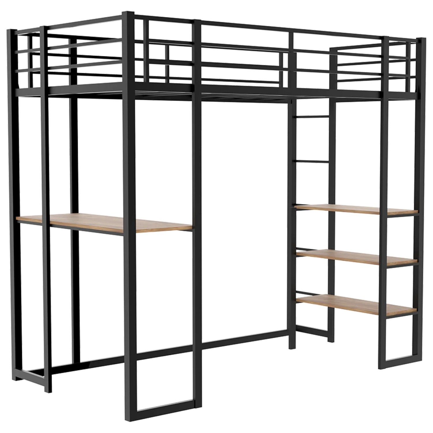 okwish Metall Hochbett 90x190cm mit Schreibtisch Treppe und Stauraum Schwarz ohne Matratze