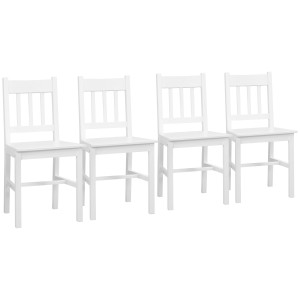 HOMCOM 4er Set Küchenstühle mit Rückenlehne, weißes Holzgestell.