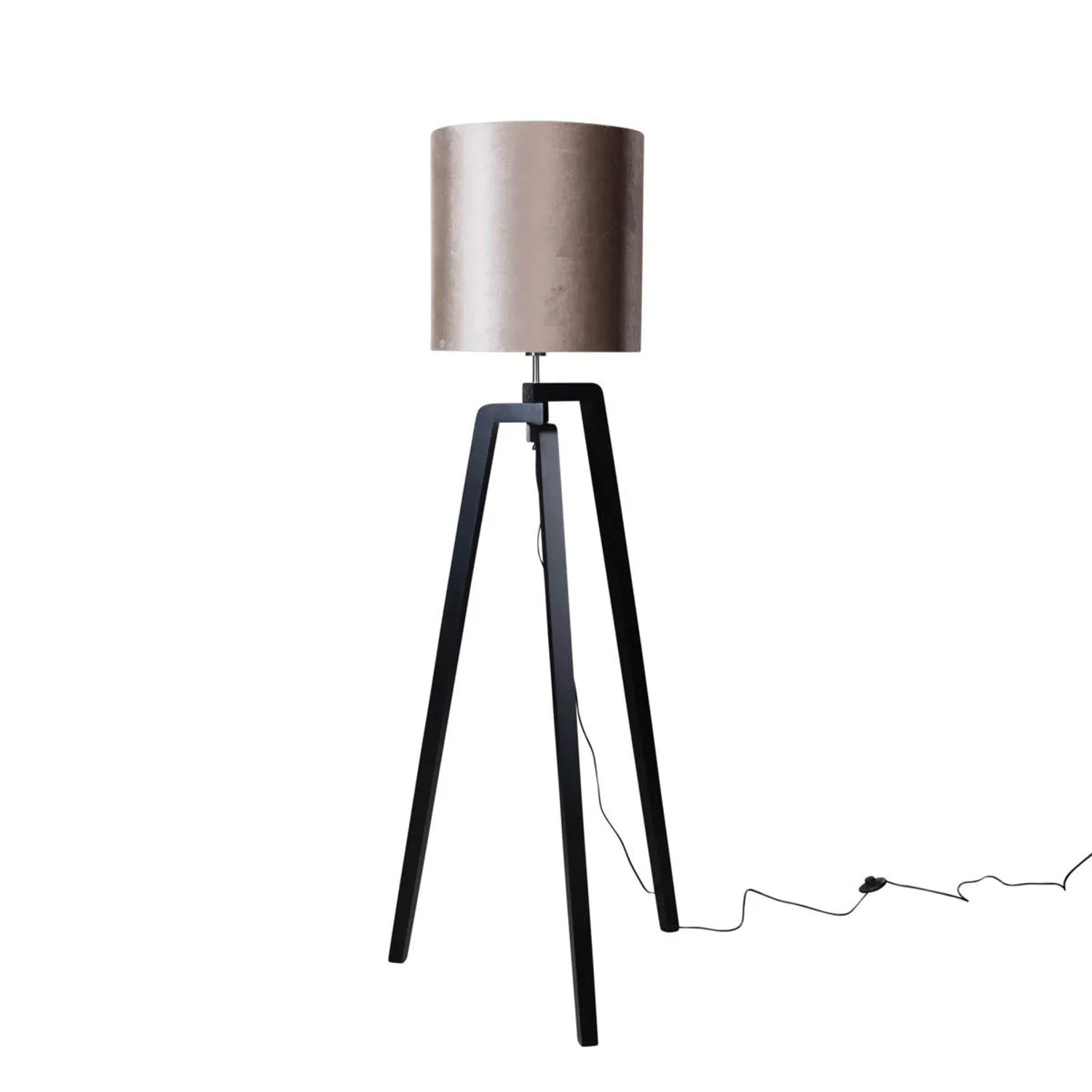 QAZQA Stehleuchte Schwarz mit Taupe Samt Lampenschirm 50cm Puros