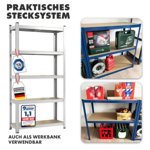 KARAT Schwerlastregal Odin 2er Set, verzinkt, 200x100x50 cm, mit Werkzeugen und Gegenständen bestückt.