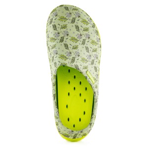 Blackfox Clog Lily, Gartenschuh in Grün mit Blumenmuster, Größe 36.