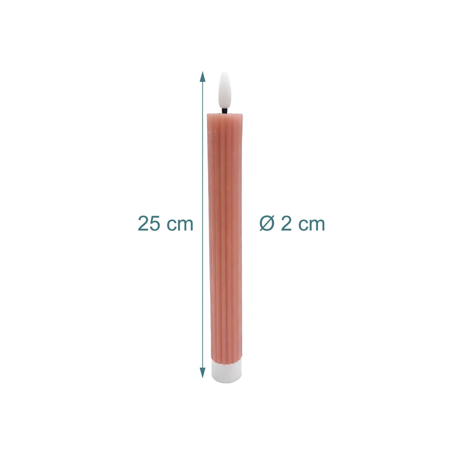 Relaxdays LED Stabkerze, 25cm, altrosa, 4er Set, Echtwachs, warmweiß, flackernd mit Timer.