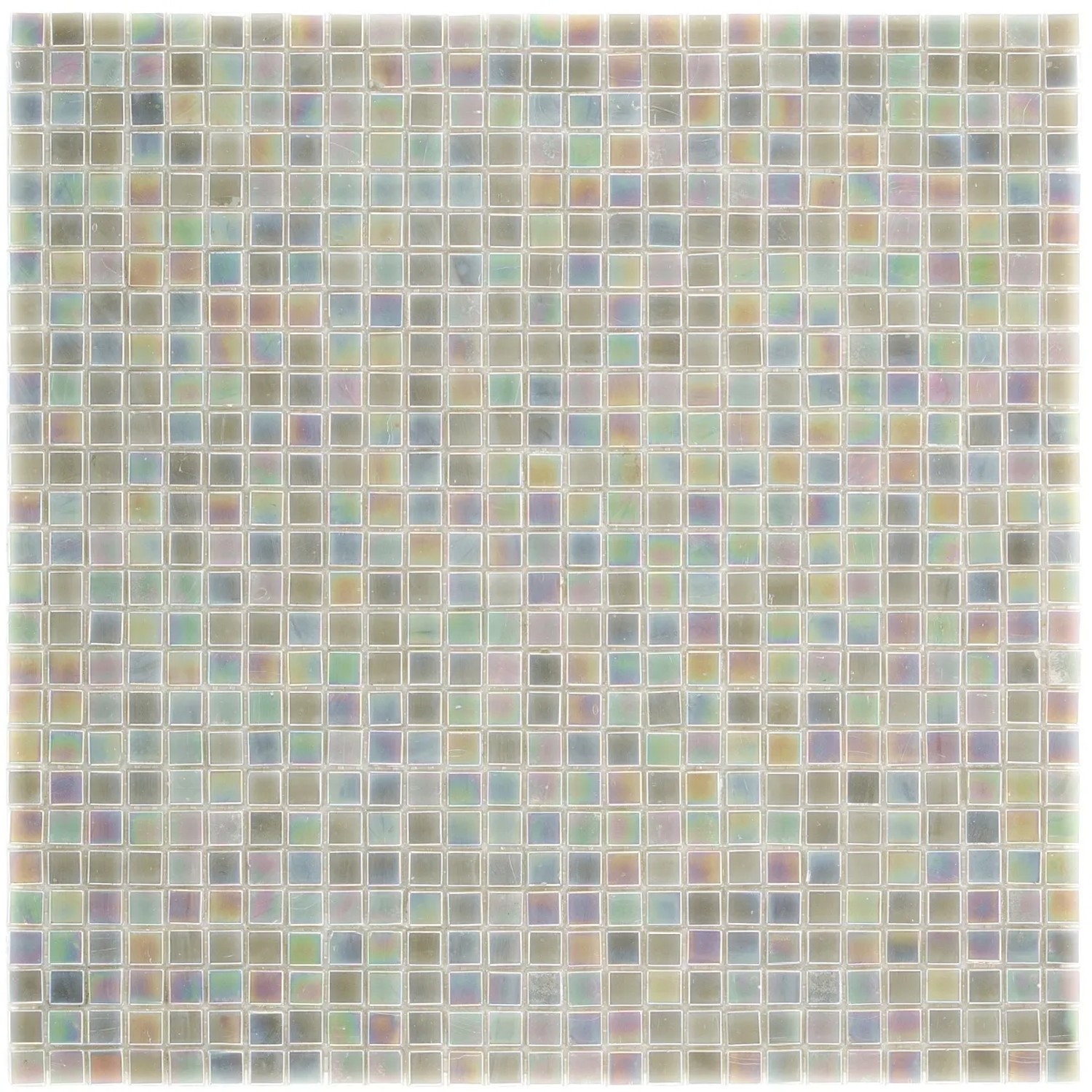 Mosaik Glas Mini Light Grey, 29,6x29,6 cm. Helle, quadratische Mosaikfliesen mit leichtem Schimmer.