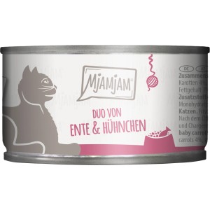 MjAMjAM Katzen-Nassfutter Duo Ente & Hühnchen mit Möhrchen, 100g Dose.