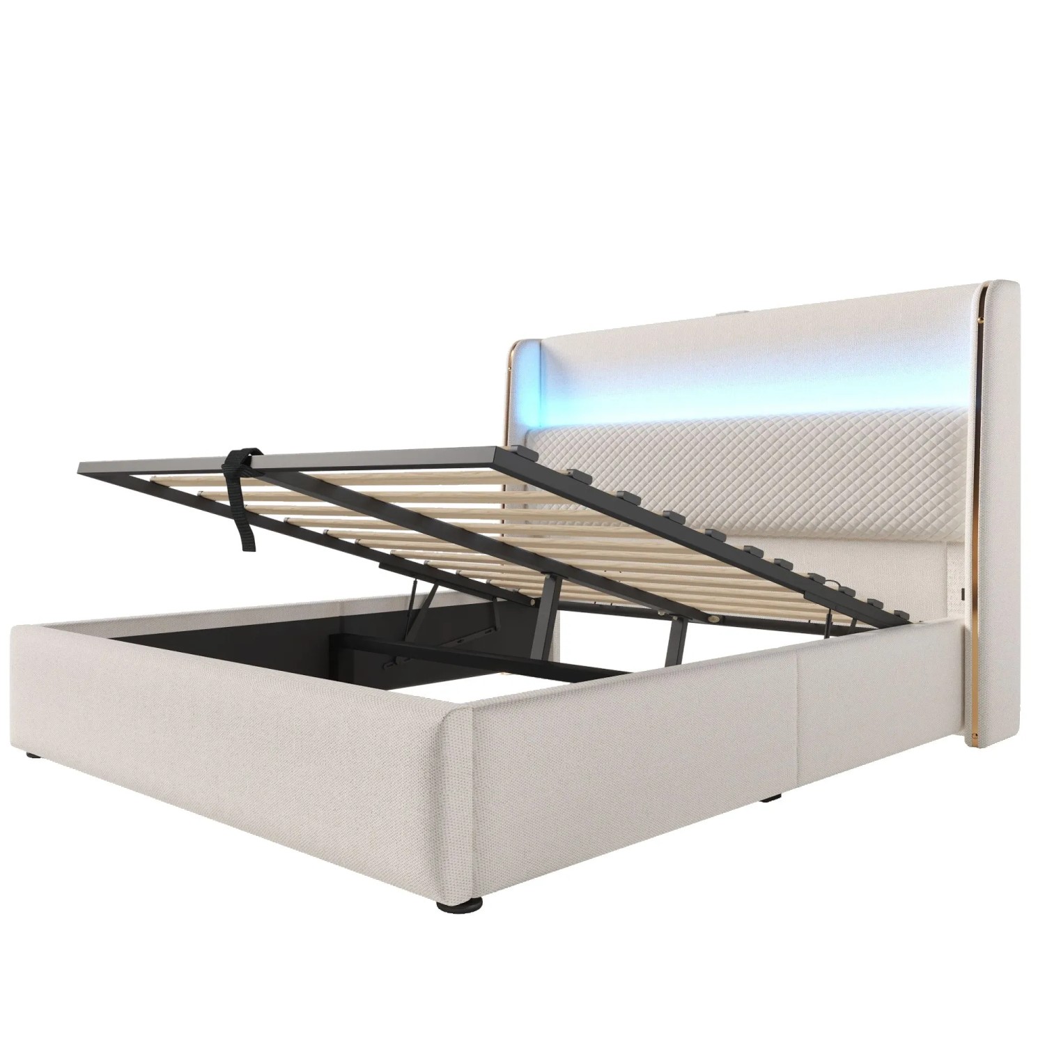 okwish Hydraulisches Bett 160x200cm mit LED Beleuchtung Kinderzimmer Beige ohne Matratze
