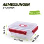 Bestlivings Frischhaltebox, 0,9L, rot, mit Maßen. Ideal für die Küche, zum Aufbewahren von Lebensmitteln.