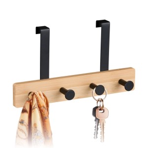 Relaxdays Türgarderobe Bambus Stahl Schwarz 4 Haken 15,5 x 28 x 7 cm 0,33 kg