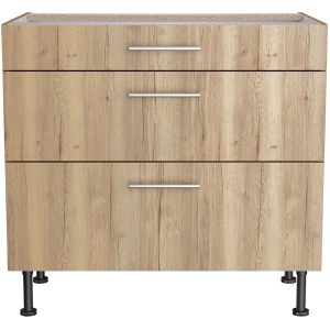 Optifit Unterschrank Erik290 mit 3 Auszügen in Wildeiche Optik, 90 cm breit.