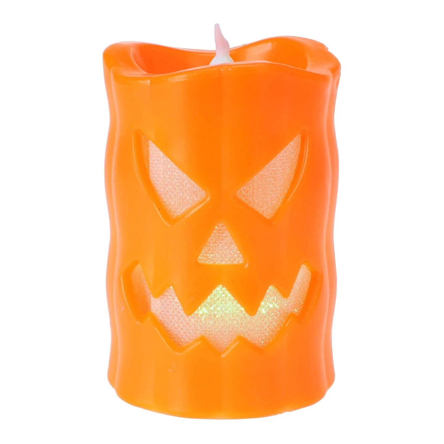 LED-Kerze Halloween mit Kürbisgesicht 6 cm x 6 cm x 9 cm Orange