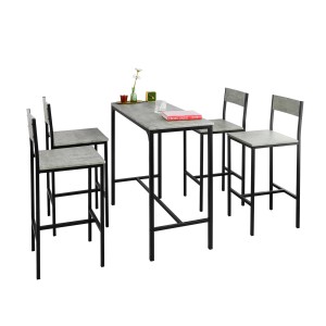 SoBuy Bartisch-Set OGT14-HG mit 4 Hockern, Holz/Metall, grau/schwarz. Ideal für Hausbar oder Gartenparty.