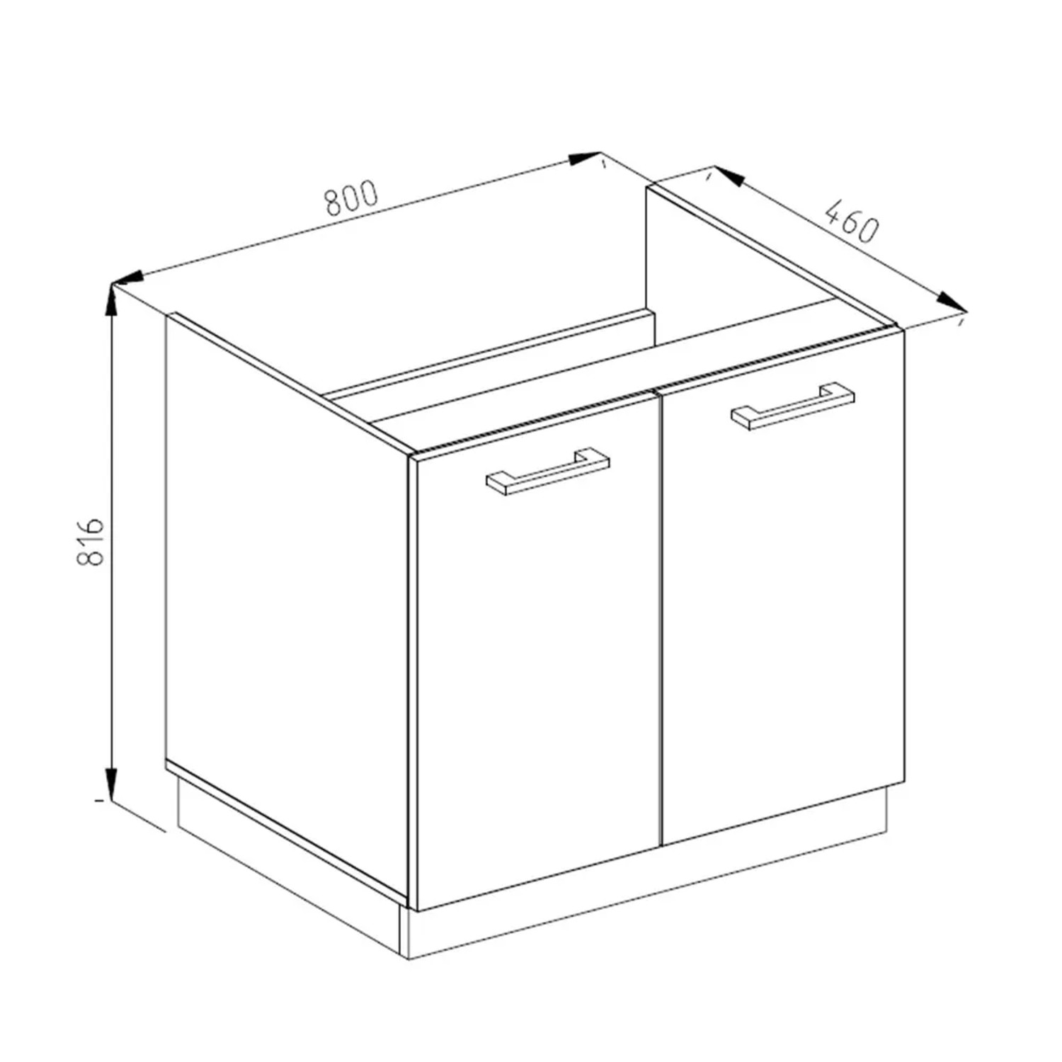 Skizze: Vicco Spülenunterschrank R-Line, 80 cm, Bordeaux Hochglanz/Eiche, Arbeitsplatte Anthrazit.