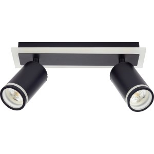 Schwarzer Spot mit zwei GU10 LED Reflektor Leuchtmitteln (4,2W) für Deckenmontage.