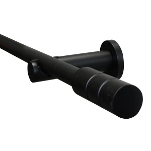 Schwarzes, mattes Gardinenstangen Set Zylinder (Ø 19 mm, 120 cm) mit Halterung und Endstück.
