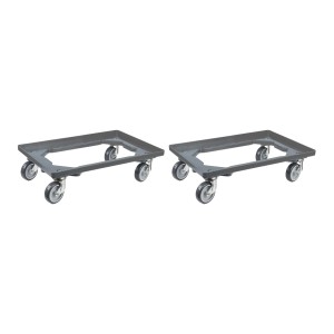2er Set PROREGAL Transportroller für Euroboxen, 60x40 cm, grau, mit Gummirädern und 300 kg Traglast.