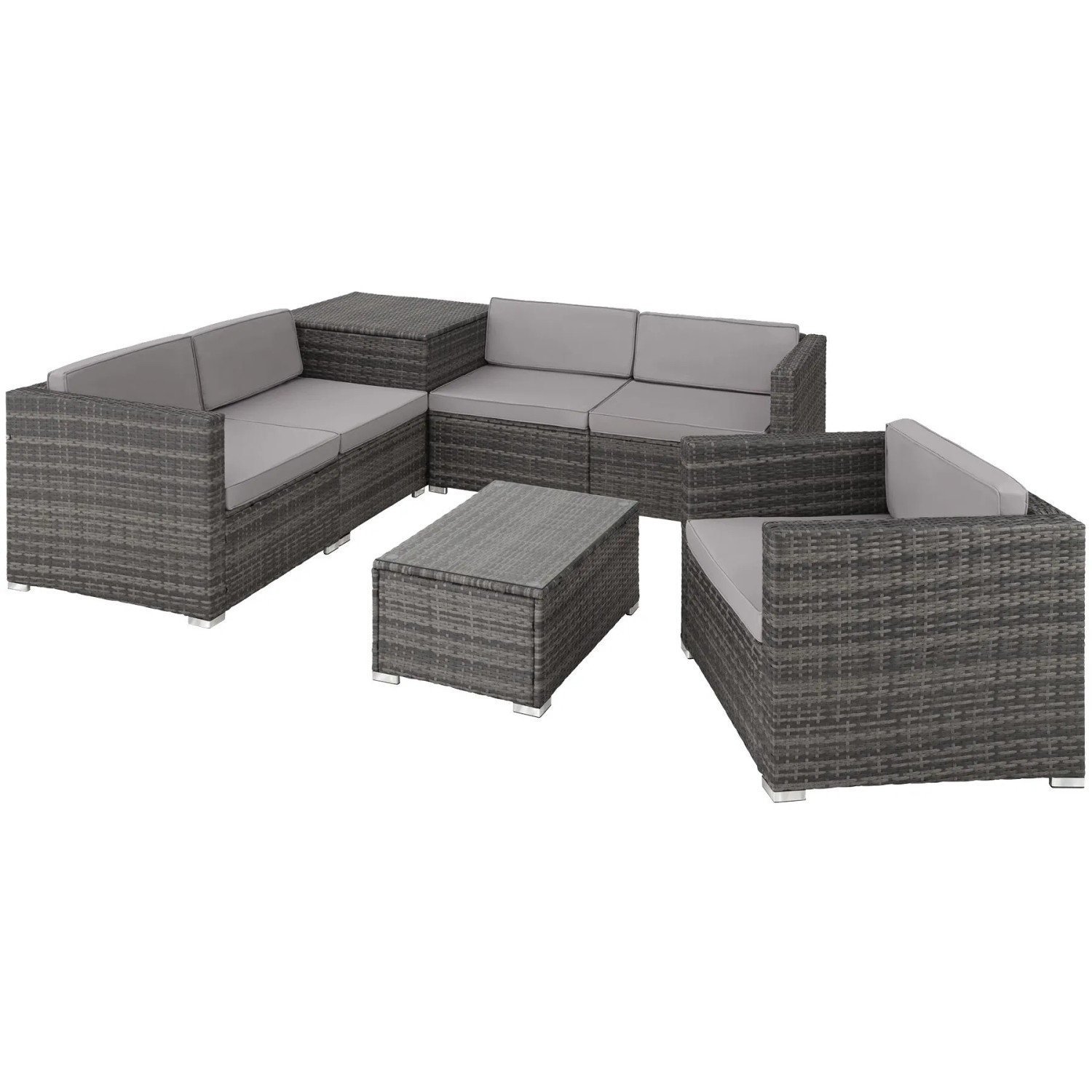 Tectake Rattan Lounge Pisa Für 5 Personen Widerstandsfähig und Uv Beständig  67 x 75 x 64 50 cm Grau