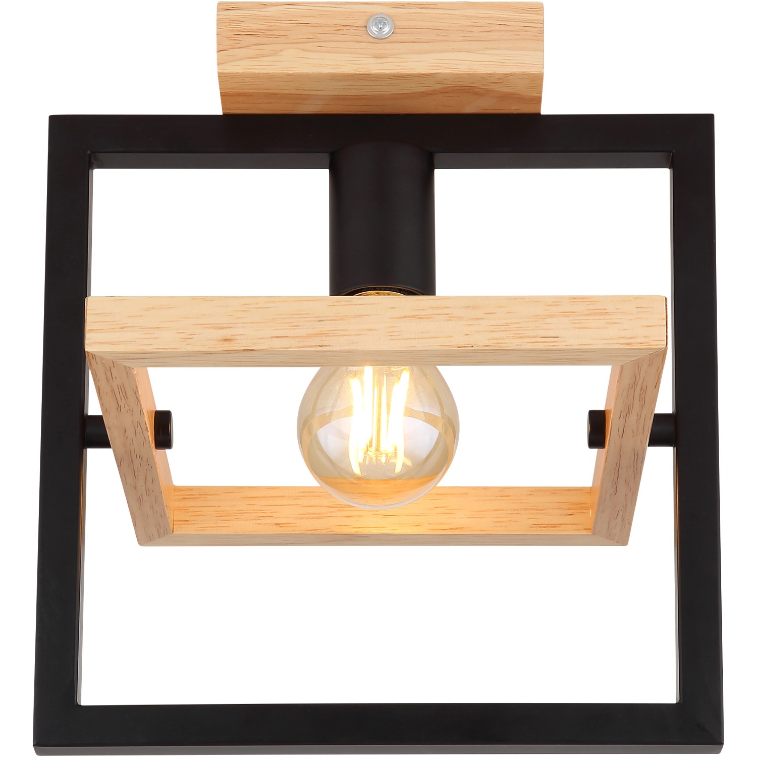 Moderne Globo Deckenleuchte Erica, dunkelbraunes Holz, schwarzes Metall, quadratisches Design.