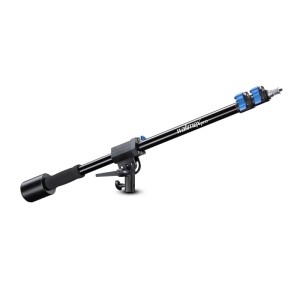Schwarzer Walimex Pro Galgen mit Gegengewicht, ausziehbar 70-183cm, für flexible Lichtsetzung im Studio.