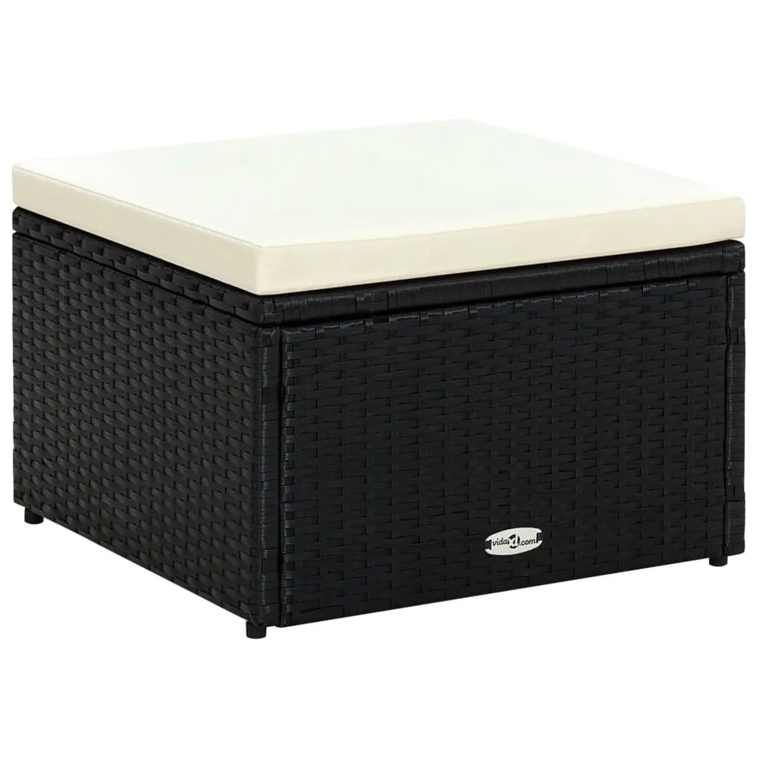 vidaXL Hocker mit Kissen Poly Rattan 53x53x30 cm Schwarz 42671