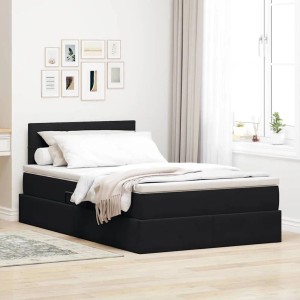 Schwarzes vidaXL Bett (120x200 cm) mit LED-Lichtleisten und Samtbezug.