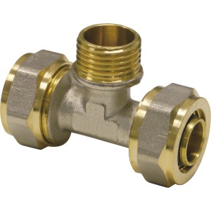 PIPETEC Schraub-T-Stück 20 mm x 2 mm - 3/4 Zoll mit Außengewinde aus Messing.