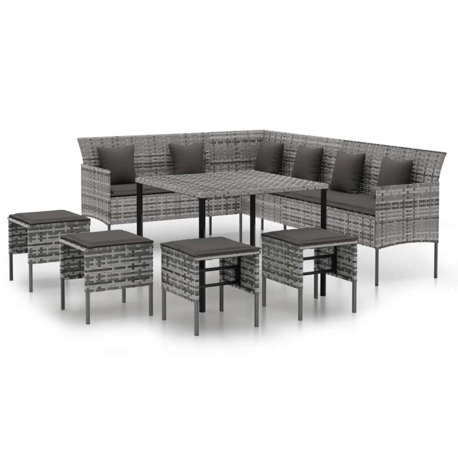 vidaXL 6-Tlg Garten-Essgruppe mit Kissen Grau Poly Rattan 3186651