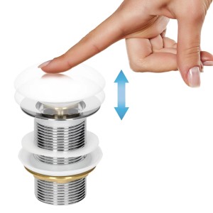 ML-Design Ablaufgarnitur für Waschbecken, Push-Open Funktion, Weiß/Chrom. Bedienung durch Fingerdruck.