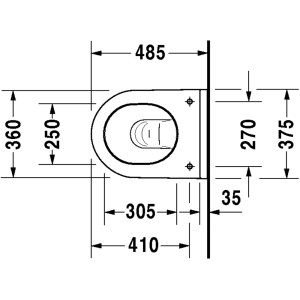 Technische Zeichnung Duravit Wand-WC Starck 3 Compact, Maße: 48,5 cm, Tiefspüler, WonderGliss.
