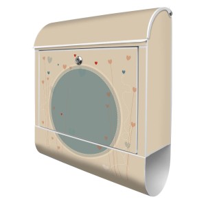 Banjado Design Briefkasten mit Zeitungsfach, Motiv 'Wt Große Liebe', pulverbeschichtet, beige mit Herzchen.