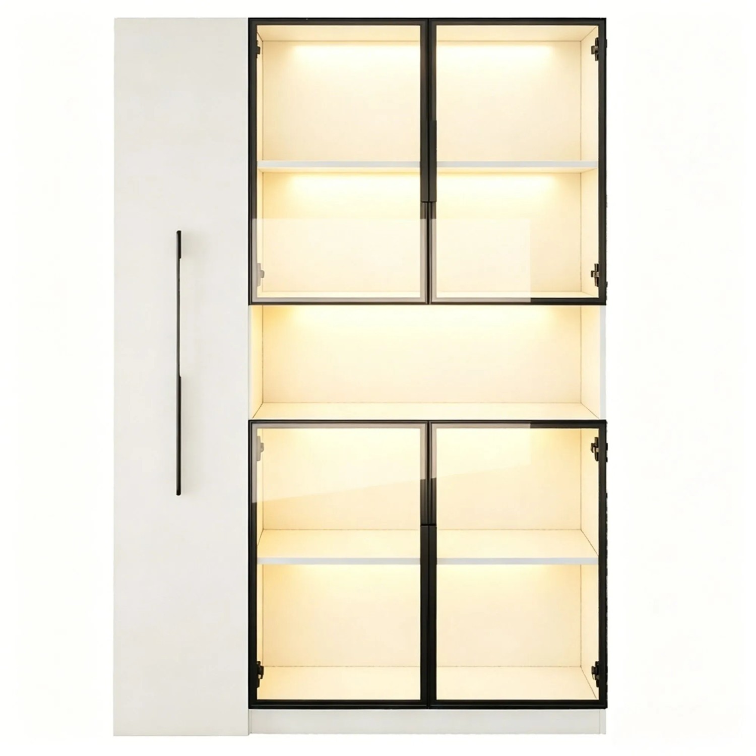 Merax Glasvitrine 110x35x160cm LED Schubladen Weiß