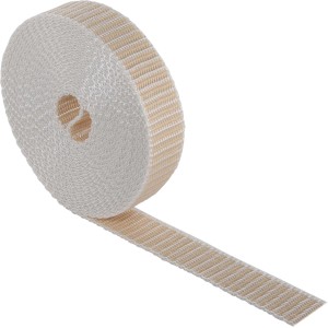 Beiger Schellenberg Rollladengurt Maxi, 23 mm breit und 4,5 m lang, aufgerollt.