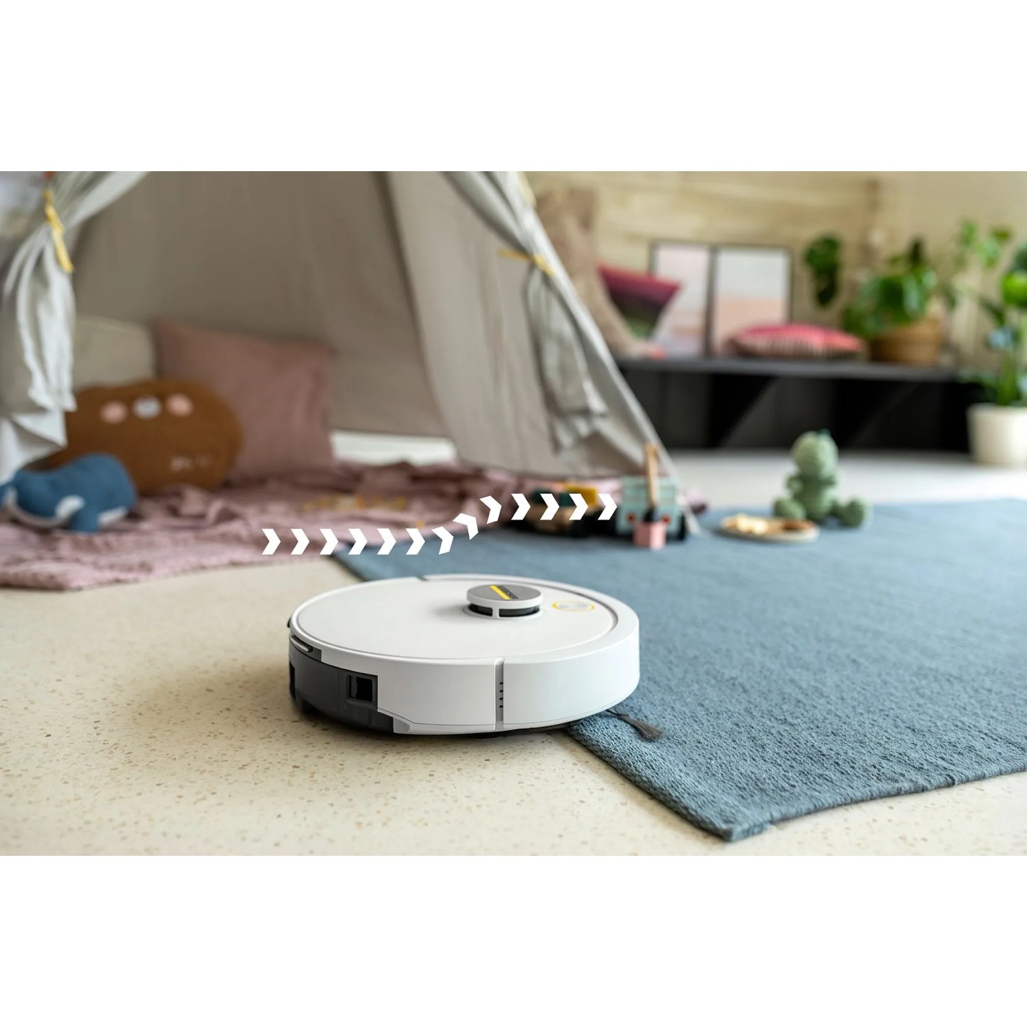 Kärcher Saugroboter RVC 3 mit Wischfunktion und LiDAR-Navigation im Kinderzimmer.