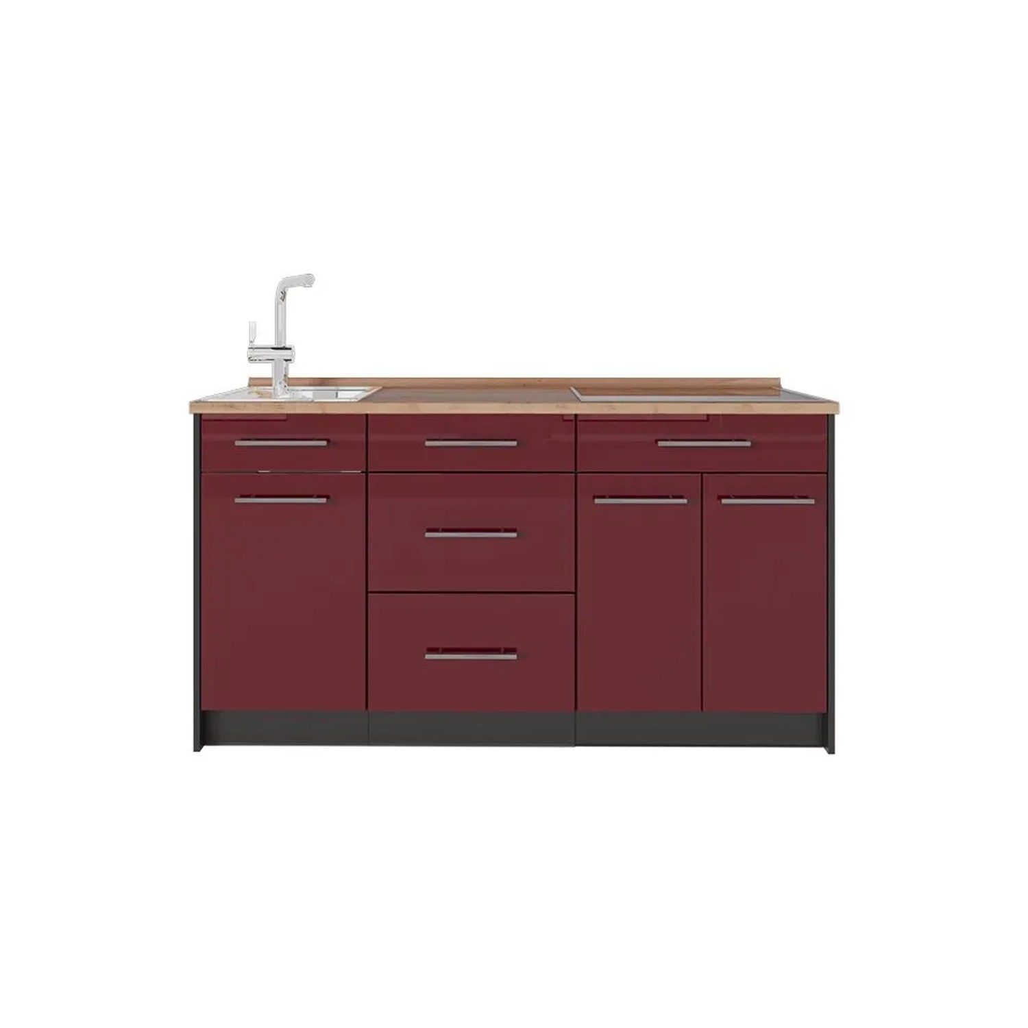 Vicco Küchenblock Fame-Line Bordeaux Hochglanz 150 x 82 AP Eiche Art Nr 65392