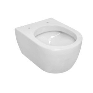 Weißes, kompaktes NEG Uno99K Hänge-WC aus Keramik für kleine Bäder. Modernes Design, 48,5 cm Länge.