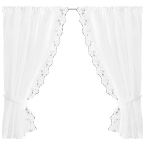 Arsvita Gardinenset, weißer Fenstervorhang mit Blumenmuster und Stangendurchzug, 140x120 cm.