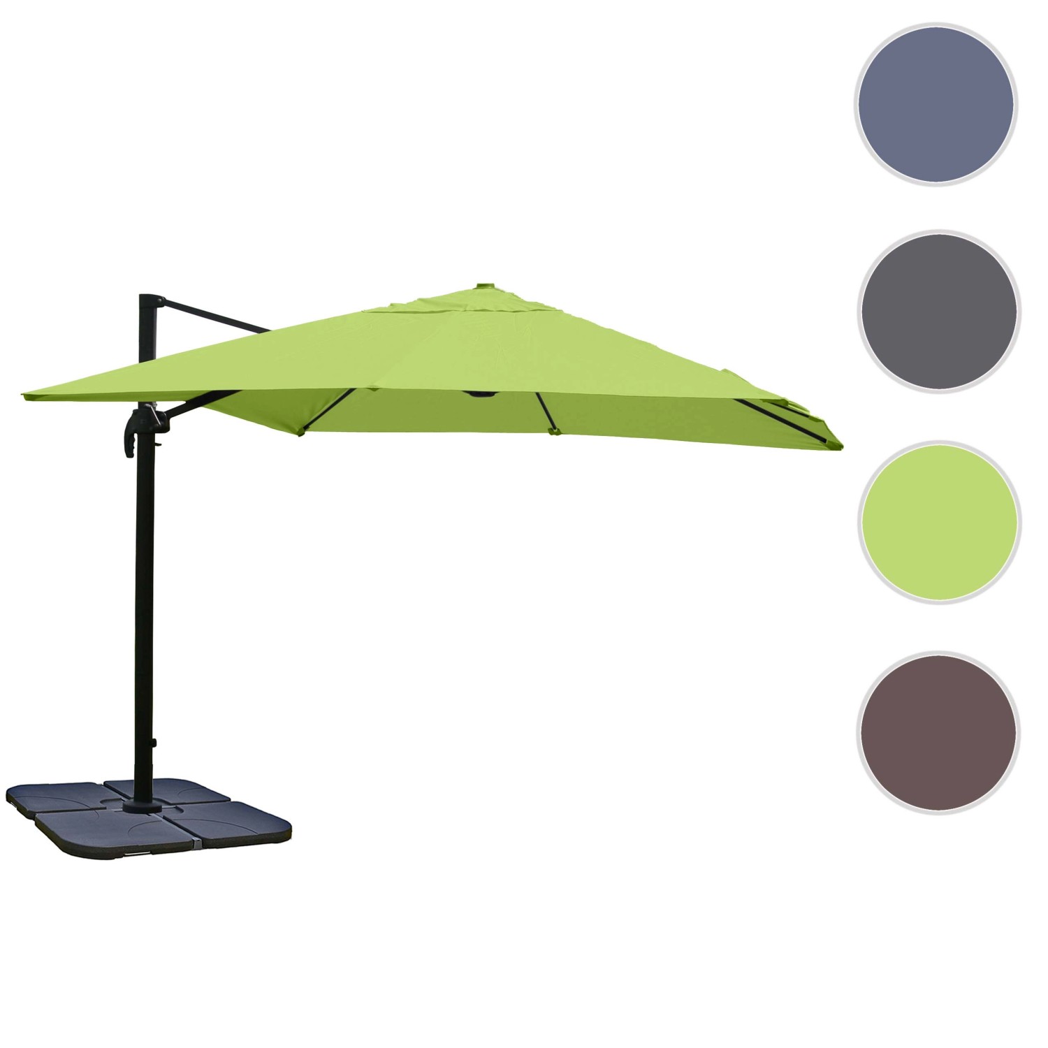Grüner MCW Ampelschirm 3x3m mit Ständer. Drehbarer, quadratischer Sonnenschirm für Garten und Terrasse.