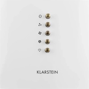 Detailansicht der Bedienelemente der weißen Klarstein Lumio Neo Dunstabzugshaube.