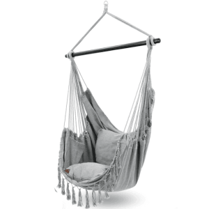 DELUKE Hängesessel Indoor ohne Gestell MELA Mit Kuscheldecke Bücherfach Hängestuhl mit Kissen Hängeschaukel Outdoor bis 120kg Grau