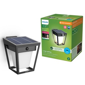 Philips Nissa Solar Wandleuchte, schwarz, mit Solarpanel und Bewegungssensor. Inklusive Produktverpackung.
