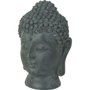 Grauer Buddha-Kopf (9x15cm) als Dekofigur für den Garten.