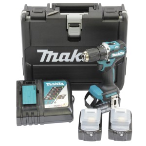 Makita Akku-Bohrschrauber DDF487RFE3 Set mit 3 Akkus, Ladegerät und Koffer.