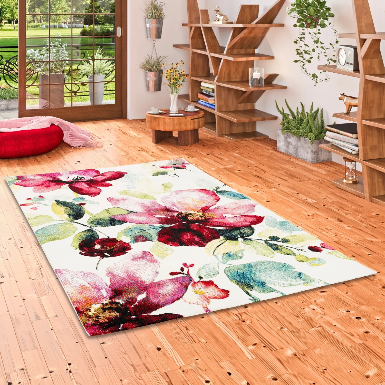 Bunter Pergamon Designer Teppich Brilliant Blumen, 140x200cm, Kurzflorteppich mit floralem Muster.