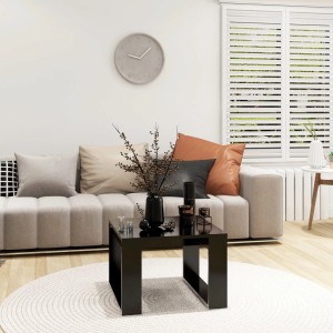 Schwarzer vidaXL Beistelltisch (50x50x35 cm) aus Holzwerkstoff im Wohnzimmer.