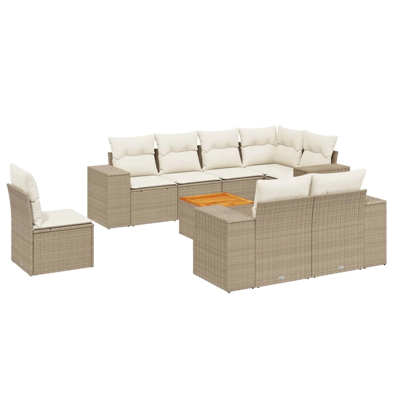 vidaXL 9-Tlg Garten-Sofagarnitur mit Kissen Beige Poly Rattan 3225540 günstig online kaufen