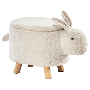 Kobolo Tierhocker Kinderhocker Hocker BUNNY Design Hase mit Staufach Teddystoff