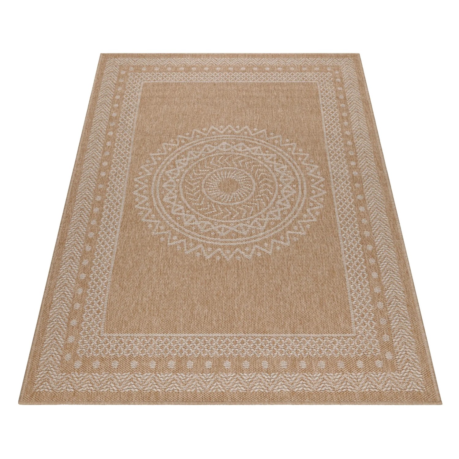 Beiger Ayyildiz Outdoor-Teppich Dhaka (200x290 cm) mit Vintage-Muster für Balkon und Terrasse.